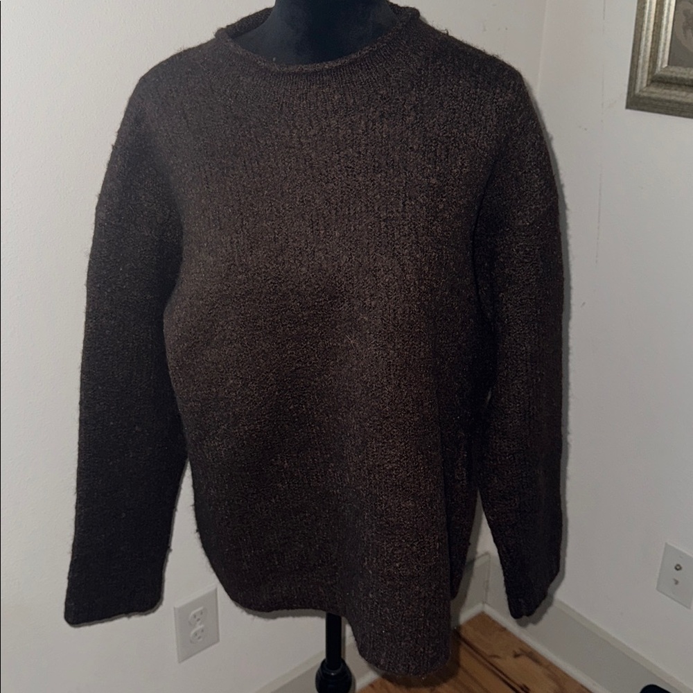 Structure Urban Wear Brown heavy wool blend textured sweater funnel‎ neck Sz XL